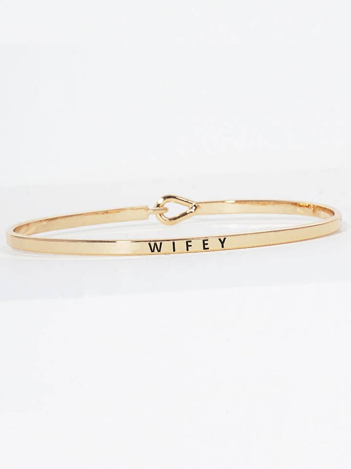Wifey Engraved Inspirational Bangle Bracelet for wholesale by Wild Honey