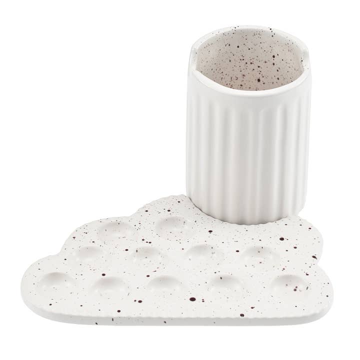 The Wine Savant / Khen Glassware - Wholesale Palette/Mixing Tray - Ceramic Paint Brush Holder & Palette Set - Cloud-Shaped