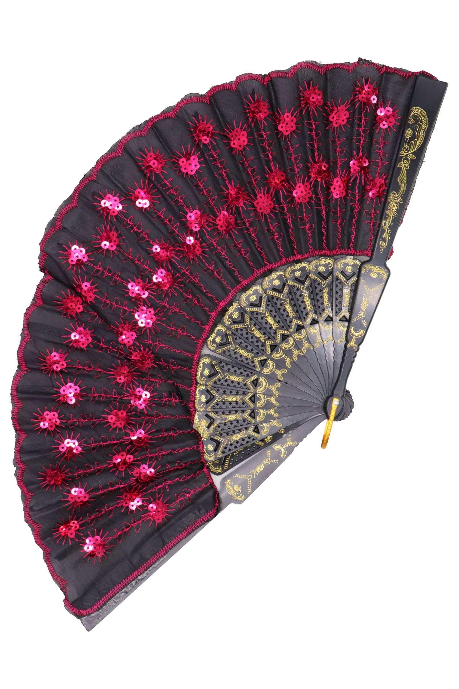 Assorted Black Floral Sequins Hand-held Folding Fan for wholesale on Faire7