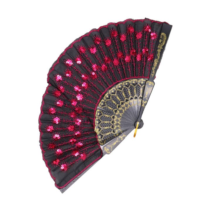 Assorted Black Floral Sequins Hand-held Folding Fan for wholesale on Faire7
