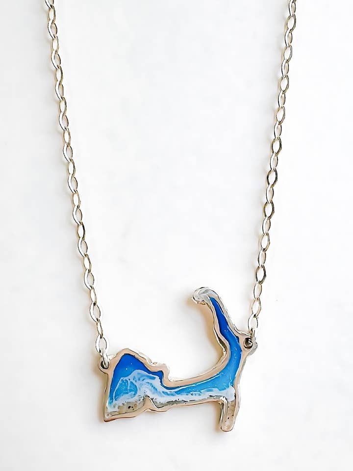 "Waves of Cape Cod" Sterling Silver map necklace for wholesale by Northern Tides Studio