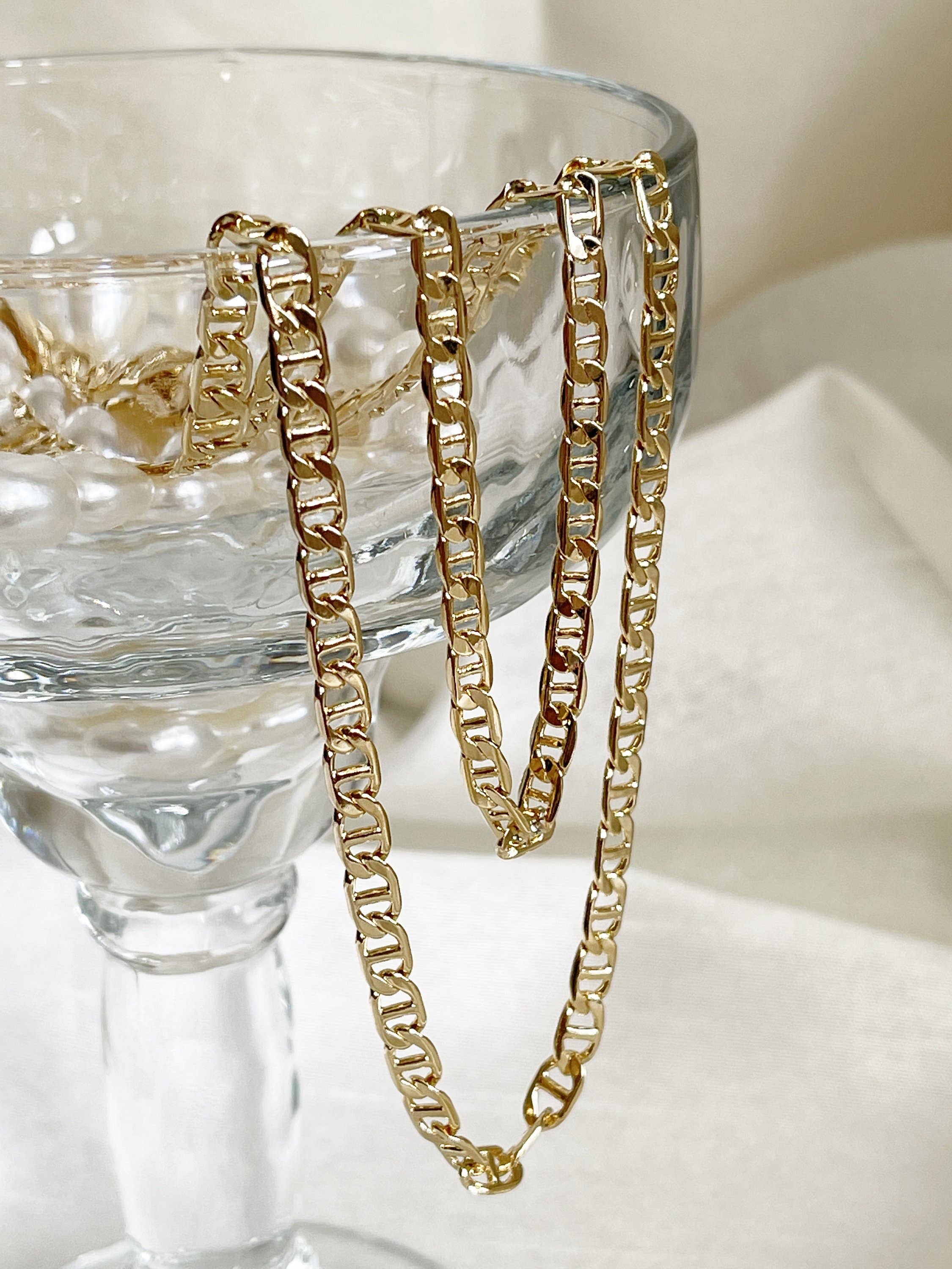 Melange Blanc - Wholesale Link & Chain Necklace - Chloe Gold flat chain dainty layering necklace8