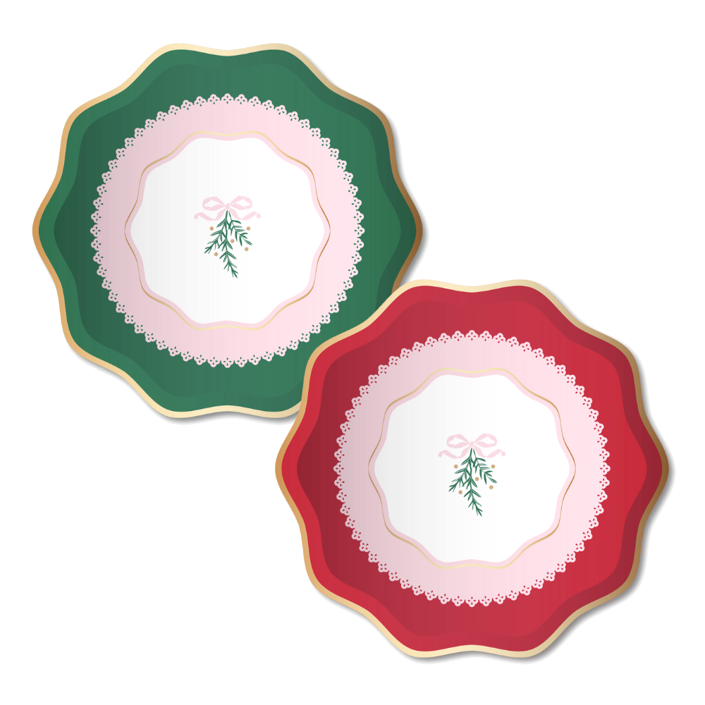 Harlow & Grey - Venta al por mayor Platos desechables - Coqueta Navidad - Platos de Navidad Verdes y Rosas0
