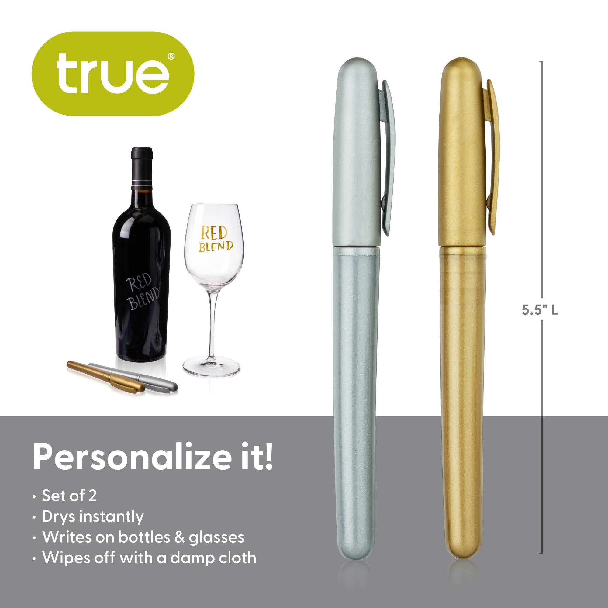 TRUE - Wholesale Wine Tool Set - Shimmer Metallic Wine Bottle and Glass Marking Pens Set of 25