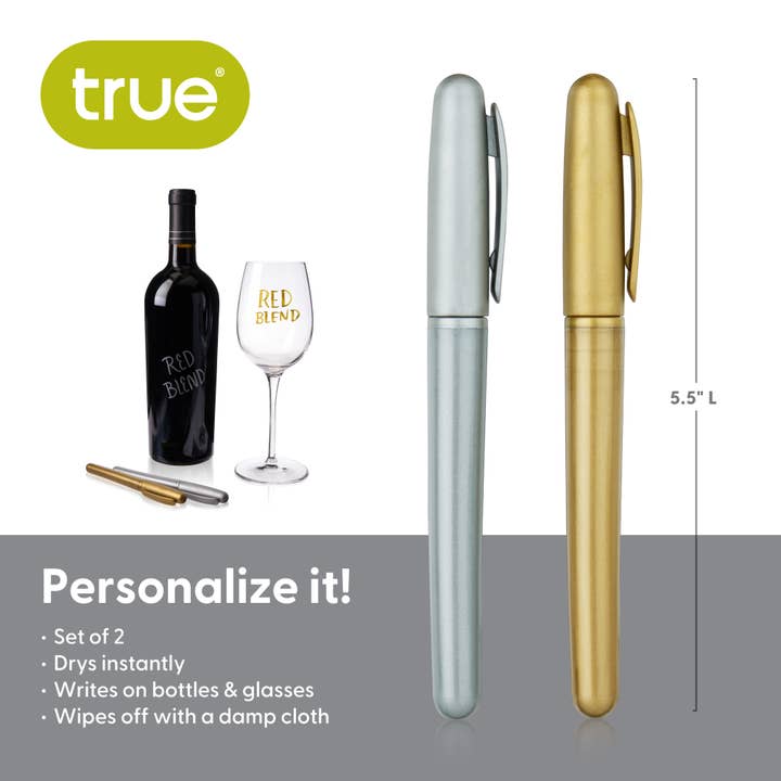 TRUE - Wholesale Wine Tool Set - Shimmer Metallic Wine Bottle and Glass Marking Pens Set of 25