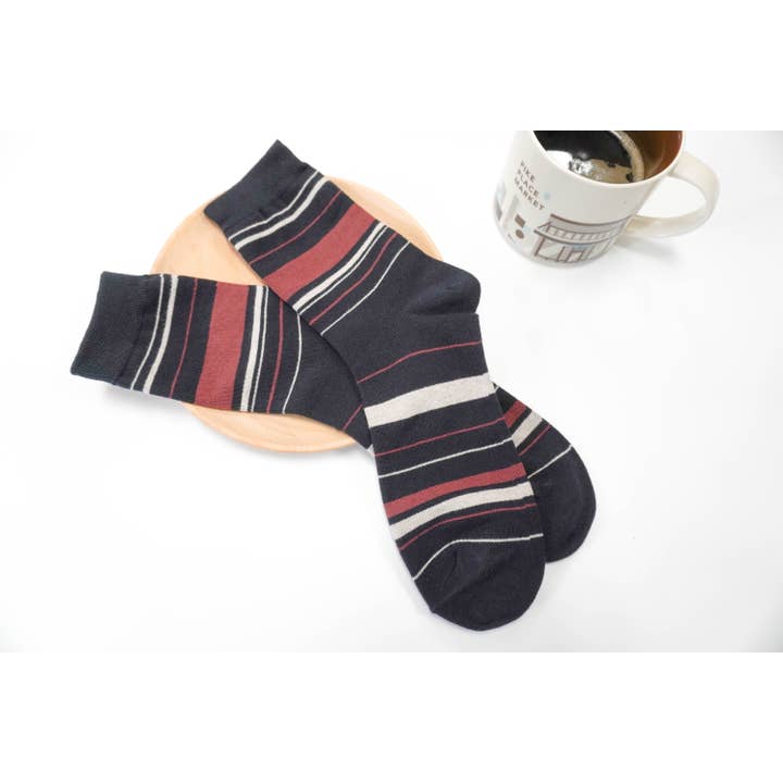 Comfortarians – Meias - Homem por atacado – Meias masculinas casuais de algodão listrado no meio da panturrilha | Todos os dias |Escritório6
