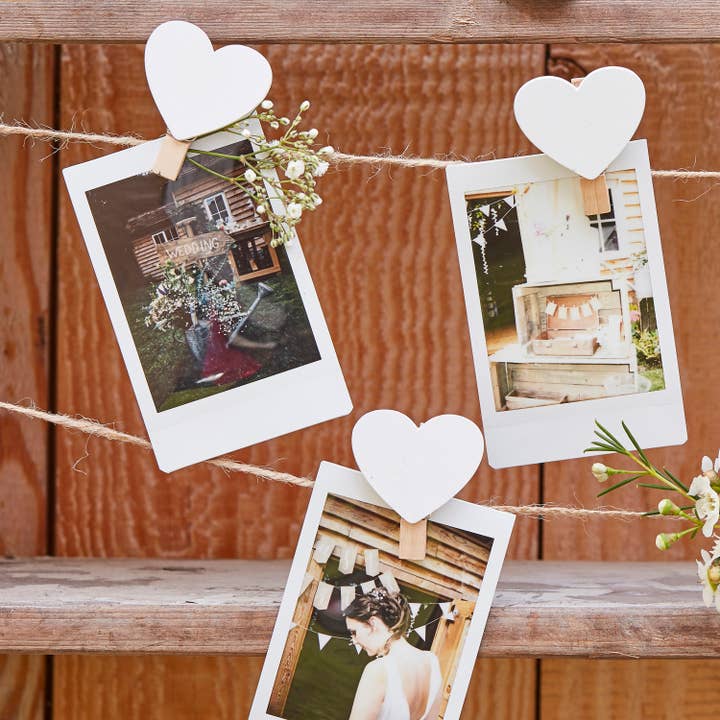 White Card Hanging Kit - Wooden Heart Peg and String for wholesale on Faire