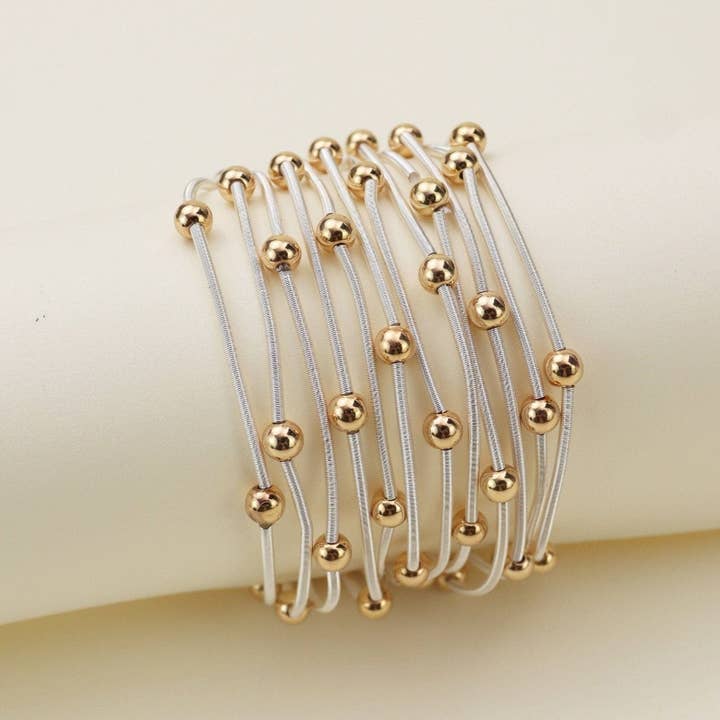 MiMi Wholesale - Wholesale Jewelry Set - CB2175 Metallic Beads And Coils Bracelet Set