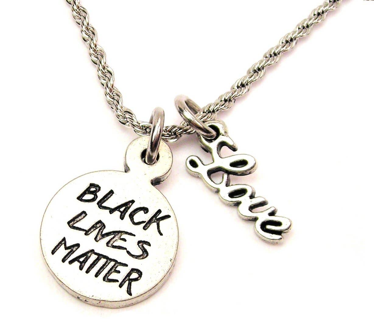 Chubby Chico Charms - Wholesale Pendant/Charm Necklace - Black Lives Matter With Cursive Love Chain Necklace0