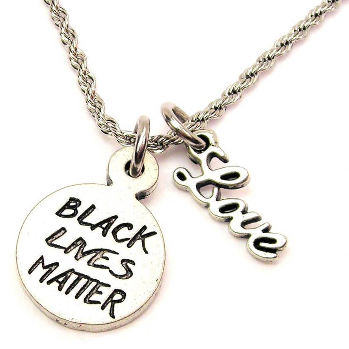 Chubby Chico Charms - Wholesale Pendant/Charm Necklace - Black Lives Matter With Cursive Love Chain Necklace