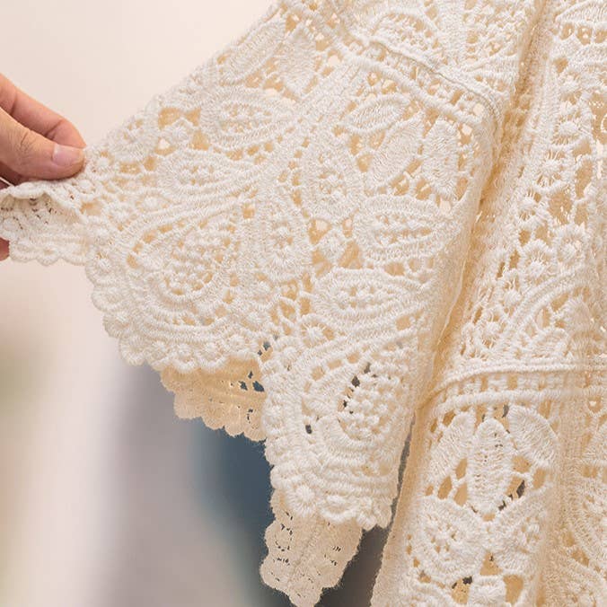 HIDDENBRAND - Wholesale T-Shirt - Women's - Bohemia Crochet Lace bell flare sleeve tee top cover up14