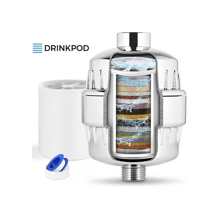 Drinkpod højtydende revitaliserende brusefilter - reducerer tør kløende hud, skæl, eksem og forbedrer dramatisk tilstanden af din hud, hår og negle - krom for engroshandel hos DRINKPOD LLC