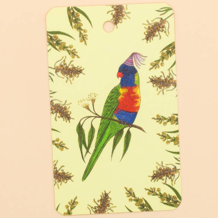 Rainbow Lorikeet Birthday Gift Tag Australia Bird Swing Tag for wholesale by Sunshine Sea Art