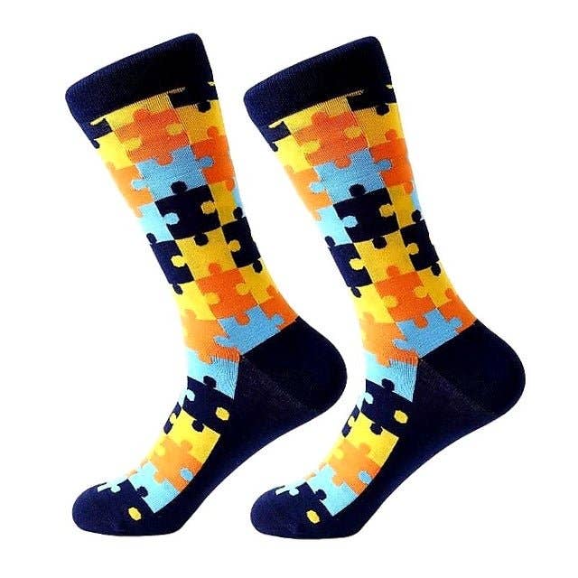 Puzzle Pieces Colorful Pattern Socks from the Sock Panda for wholesale by Sock Panda