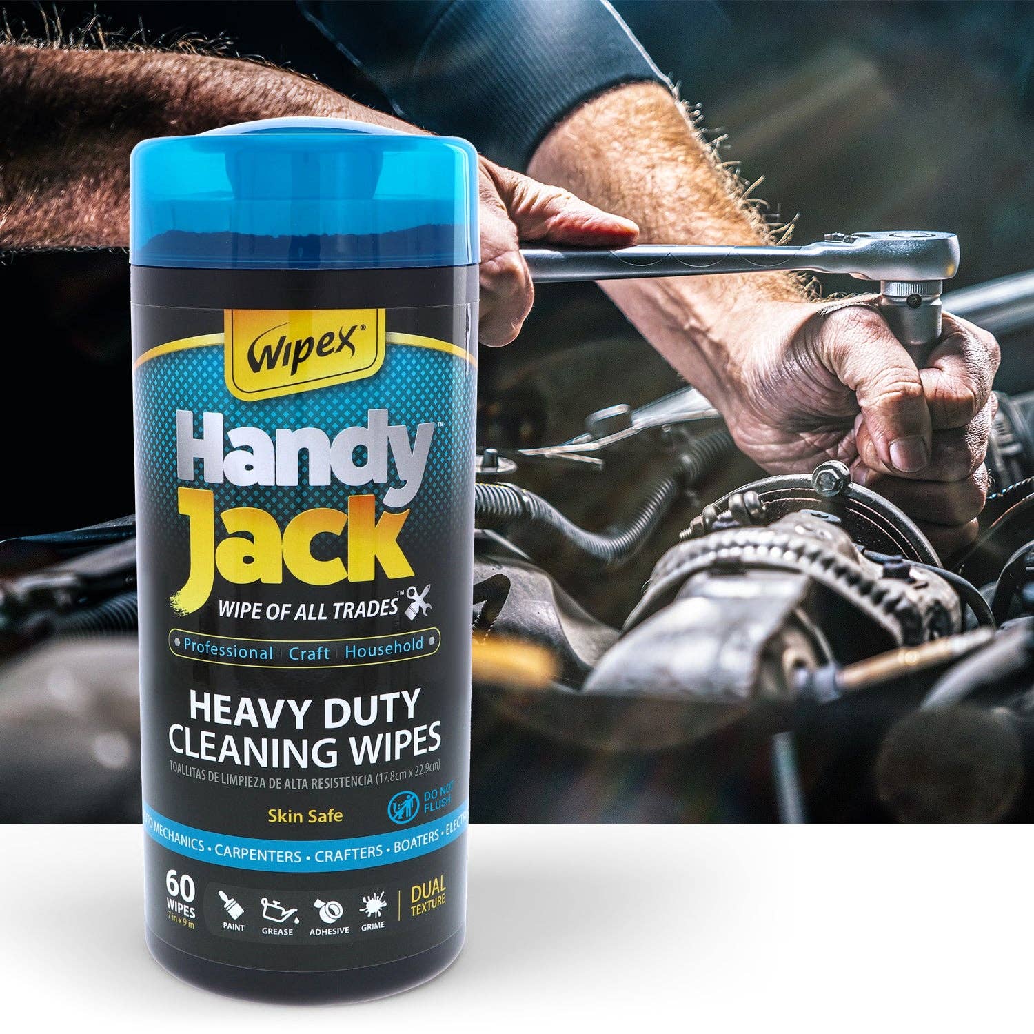 Wipex - Wholesale Cleaning Cloth - Handy Jack Heavy Duty Cleaning Wipes 60ct Canister12