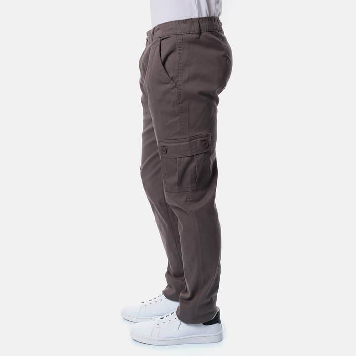 Men's plain grey multi-pocket cargo pants for wholesale on Faire1