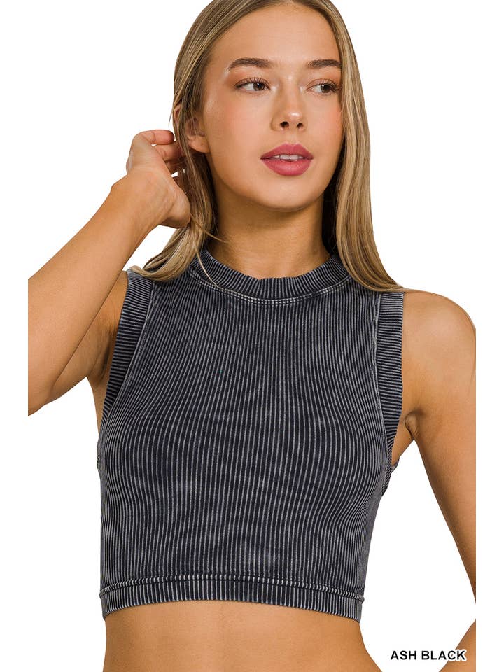 42POPS - Wholesale Tank Top - Women's - ',...._ Washed Ribbed Seamless High neck Crop Tank