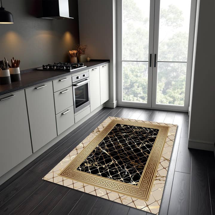 Greek Key Black & Gold Rug: Modern Luxury Home Decor for wholesale by Rugendary Trade LLC