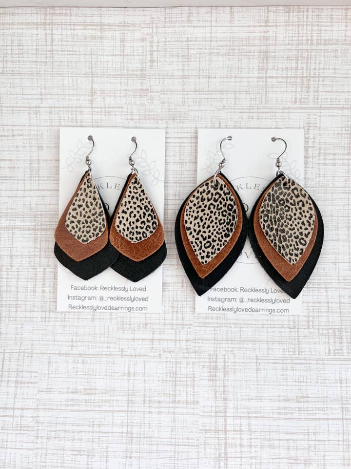 Black, Brown and Cheetah Layered Earrings for wholesale by Recklessly Loved