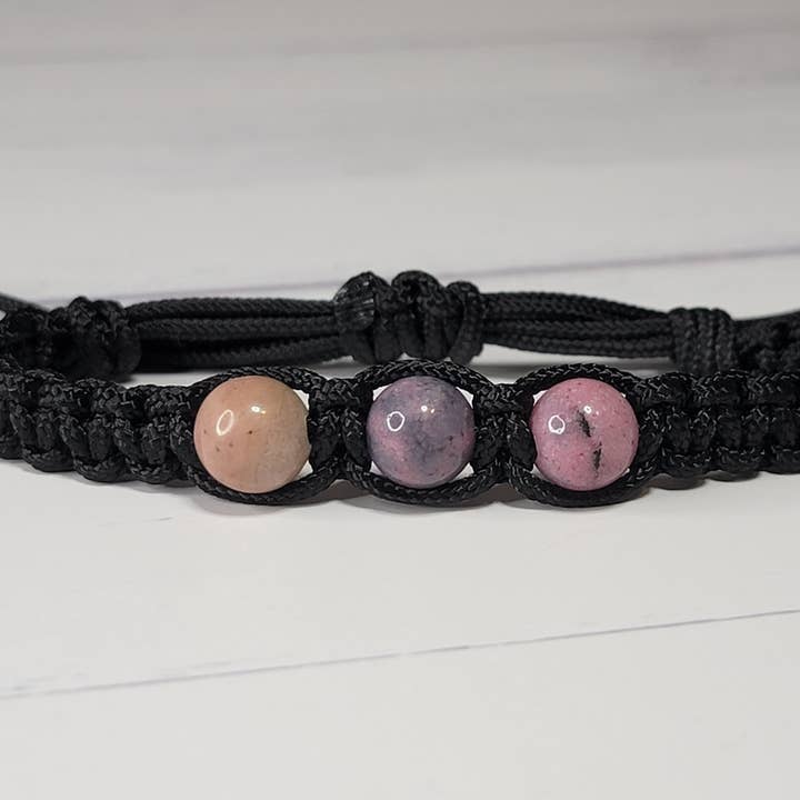 Rhodonite Gemstone Adjustable Braided Friendship Bracelet for wholesale by Jack Of All Braids