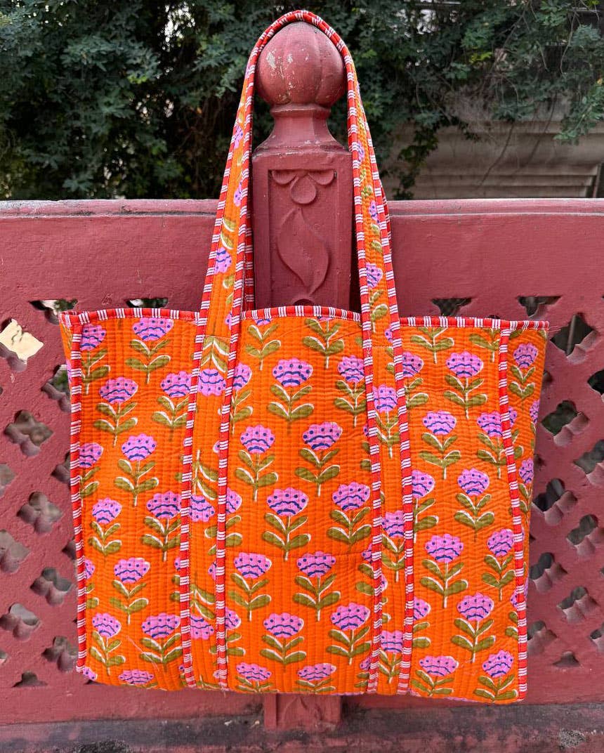Bhawana Handicrafts - Wholesale Tote Bag - Women's - Orange Cotton Bag Floral Printed Bag Quilted Bag Women Bags 0