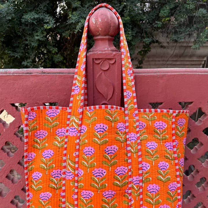 Bhawana Handicrafts - Wholesale Tote bag – Women's - Orange Cotton Bag Floral Printed Bag Quilted Bag Women Bags 0