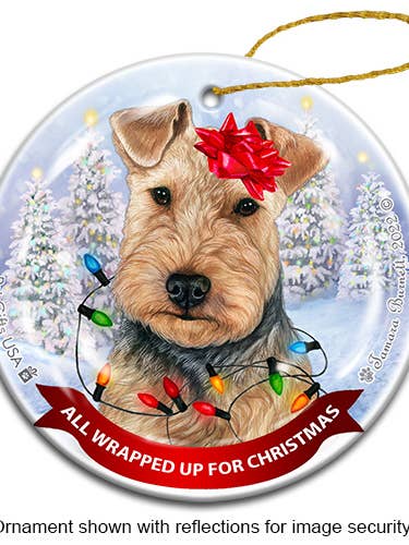 Welsh Terrier Blue & Tan All Wrapped Up Ornament for wholesale by Pet Gifts USA, LLC