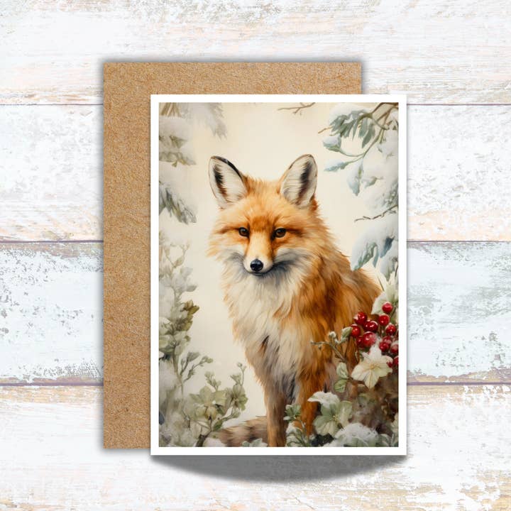 Vinter Vintage Räv Akvarell Gratulationskort för wholesale av Designs by Michaela