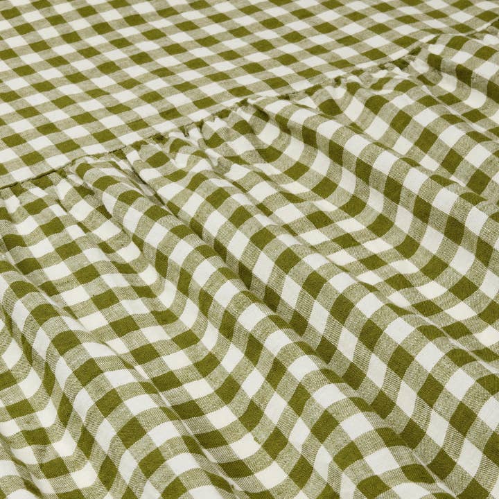 Piglet in Bed USA - Wholesale Bedskirt - Botanical Green Gingham 100% Linen Bed Skirt