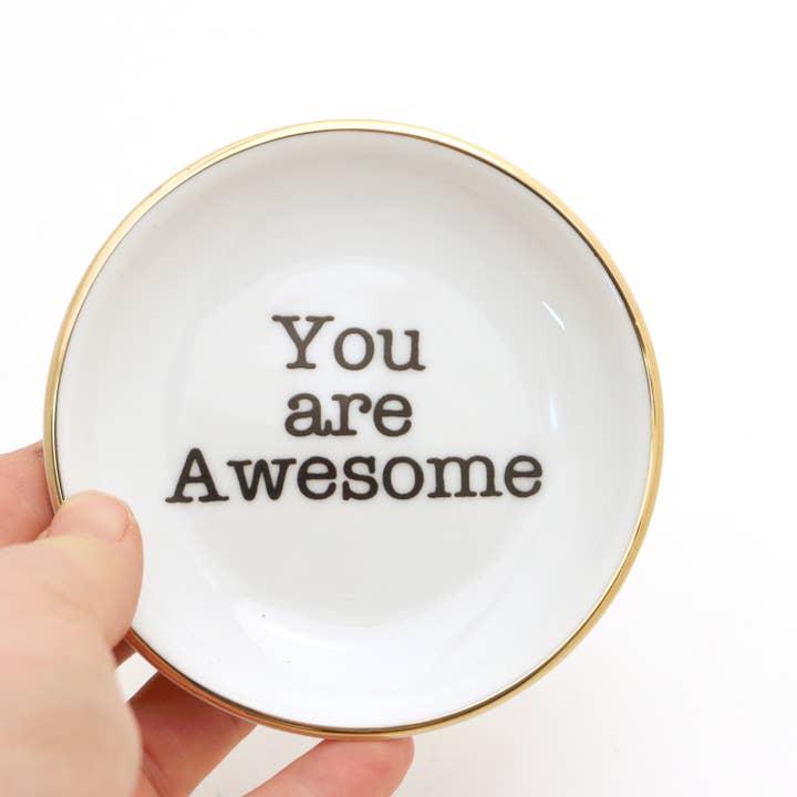 Lenny Mud – wholesale Jewellery dish – You Are Awesome Ring Dish with Gold1
