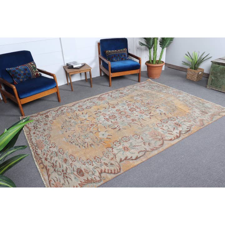 Turkish 5,7x8,5 ft Rug, Vintage Rug, Orange Ikat Wool Rug for wholesale by The Loom Wholesale
