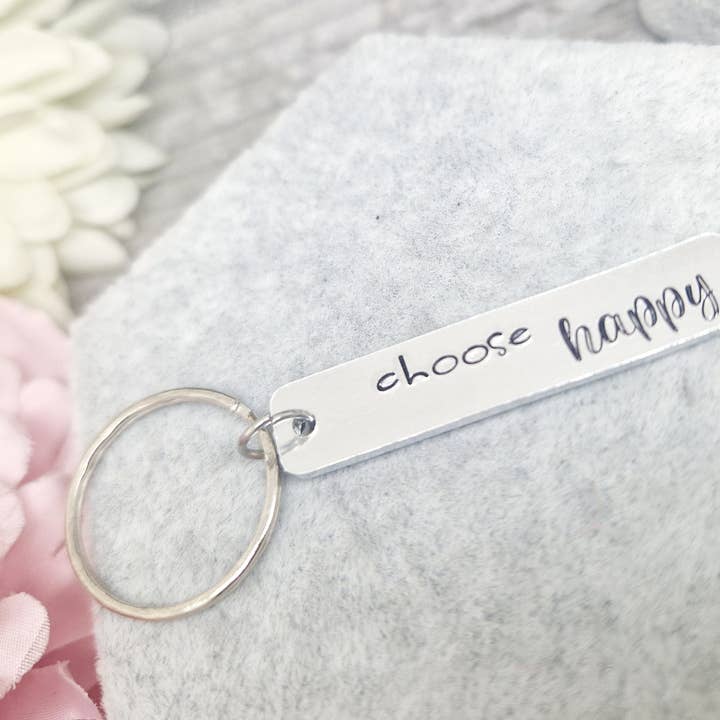 Choose Happy - Porte-clés rectangulaire pour la vente par The Trinket Box