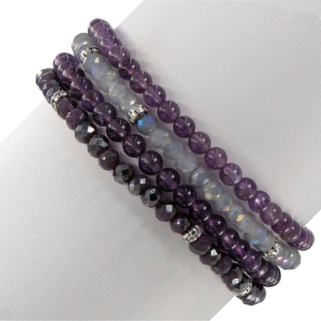 My Fun Colors - Wholesale Beaded Bracelet - Gemstone + Crystal Bead Stretch Bracelets, Set4 | 24 Styles!3