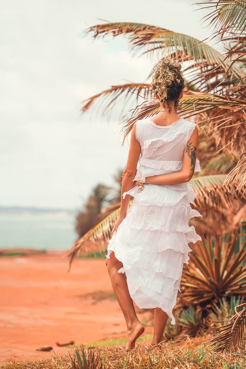 Dance in Paris – Großhandel Kleid – Damen – Damen Ärmelloses Maxikleid mit mehrlagigem Seidenbesatz7