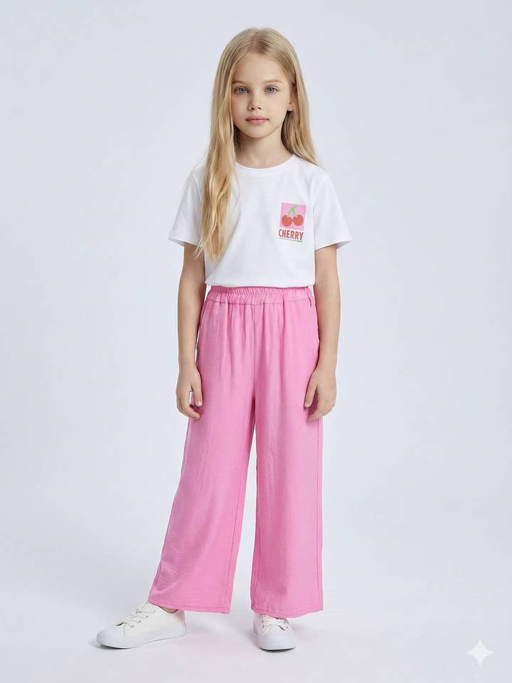 Ensemble t-shirt en coton et pantalon effet lin pour fille pour la vente par MINI MIGNON PARIS
