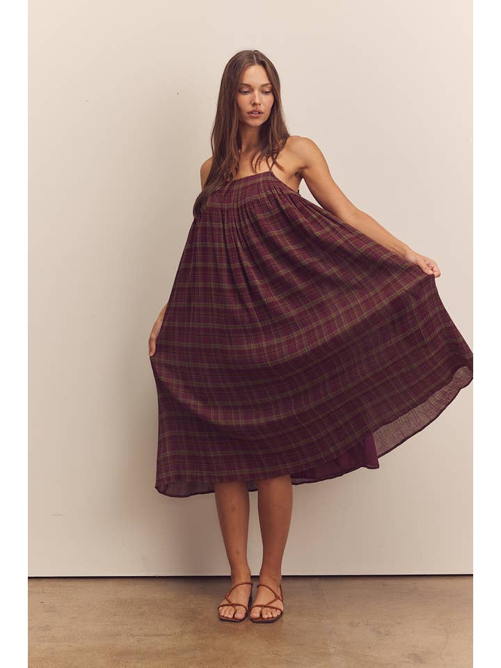 Berry Pleated knee cami dress for wholesale on Faire