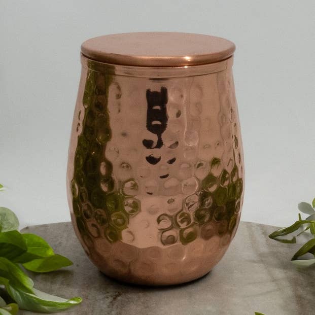 Puur koperen beker gehamerd gebogen met losse deksel – 400 voor wholesale door Ayurveda Specialist B.V.