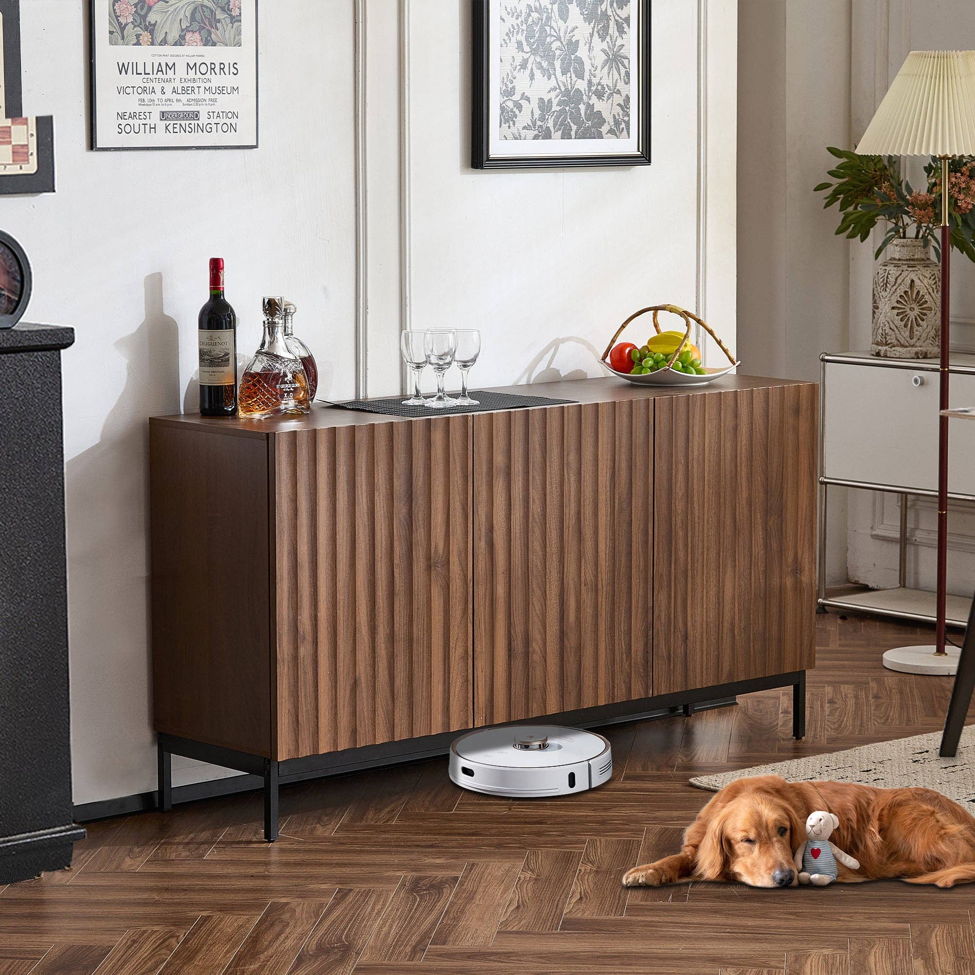 Urban Meuble – wholesale Skänk – Buffé i mörk ådrad vintage ek-effekt med vågig 3D-yta 150x40x80cm GHOTS5