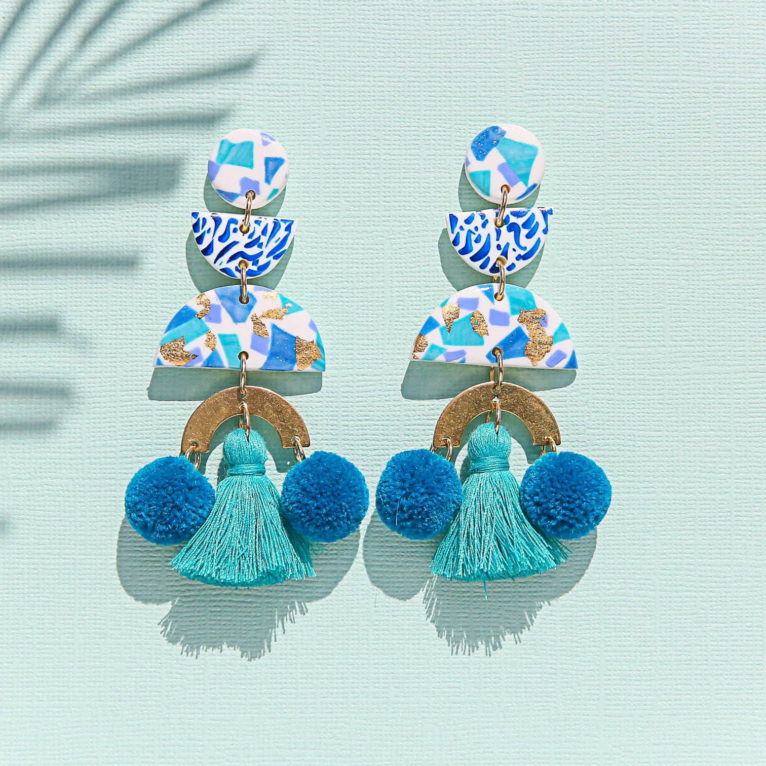 Kingston Jewellery - Wholesale Dangle earrings - Blue Terrazzo Pom Poms