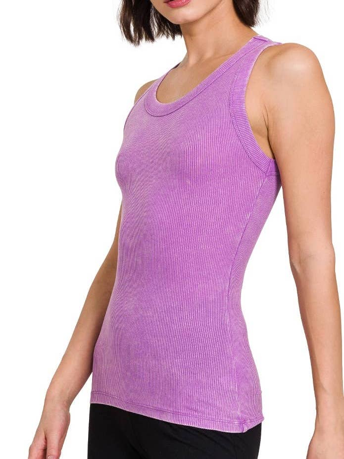 Gewassen geribbelde tanktop met ronde hals voor wholesale door Vanilla Monkey