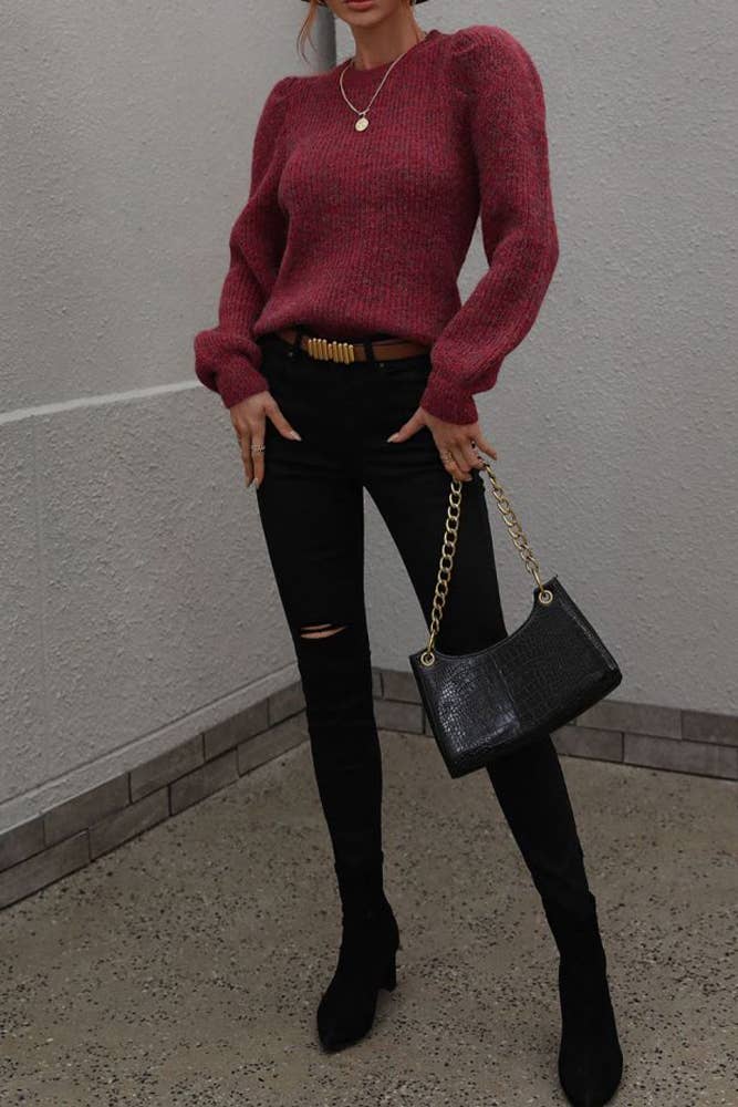 UNISHE - Wholesale Knit Sweater - Women's - Plain Puffy Sleeves Pullover Sweaters MY01911