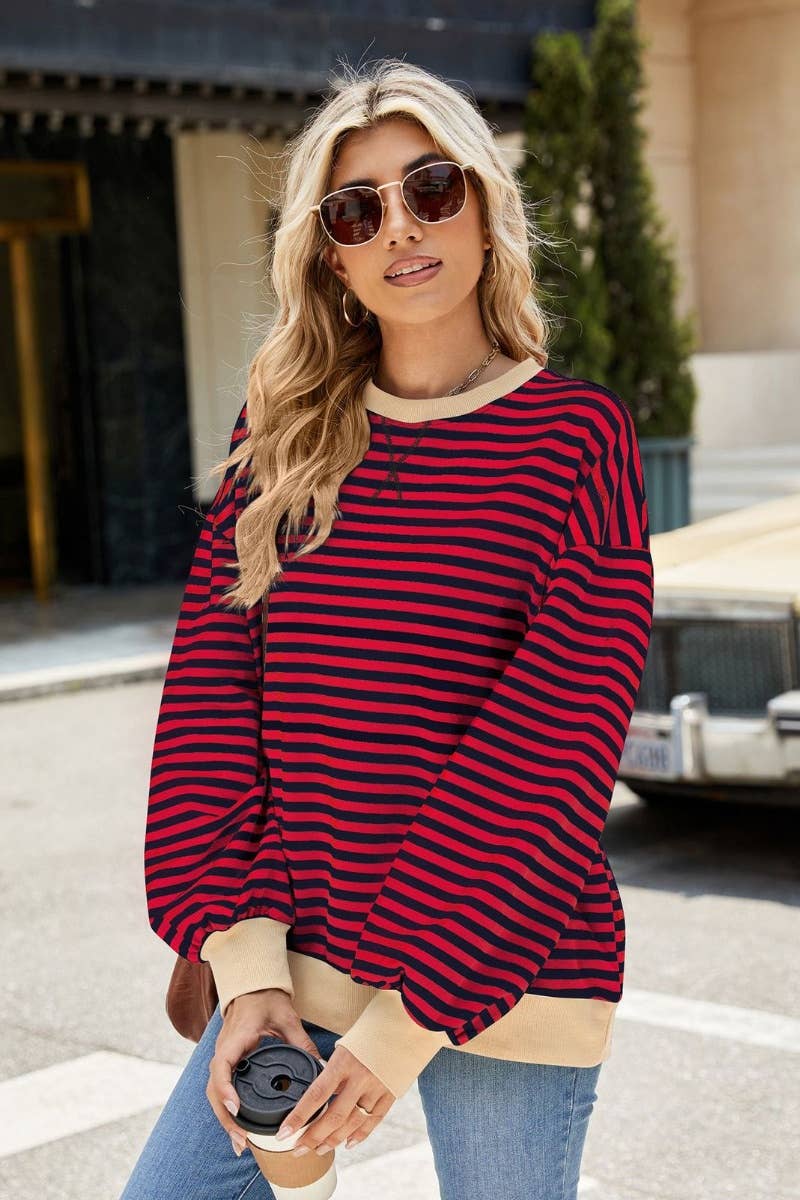 NINEXIS - Wholesale Blouse - Women's - CWTBLL1888_FALL CREW-NECK STRIPED LONG-SLEEVED TOP21
