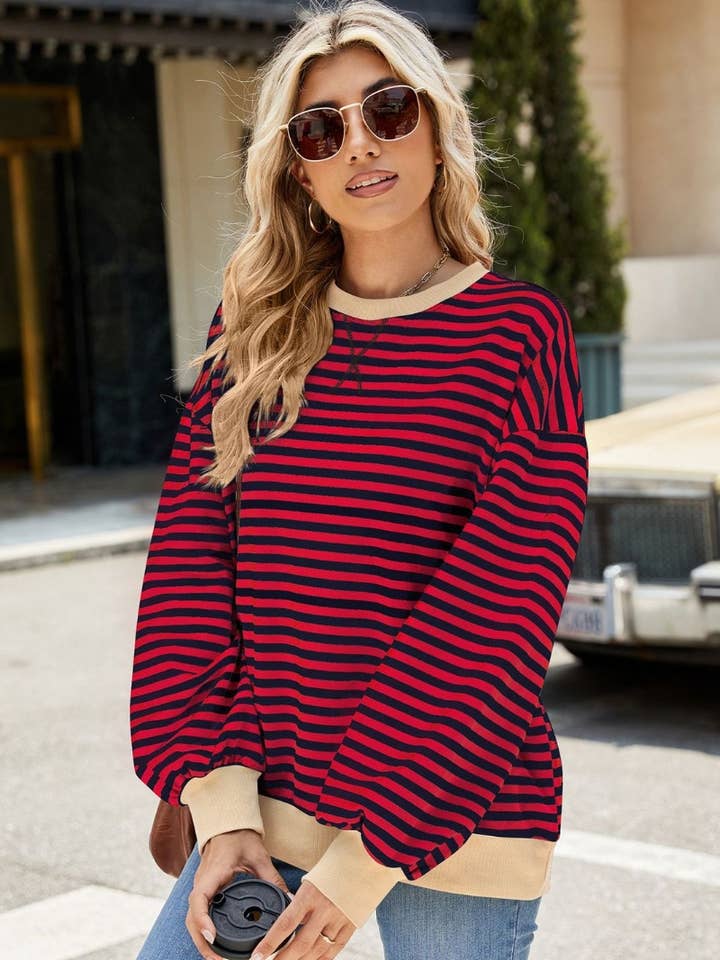 NINEXIS - Wholesale Blouse - Women's - CWTBLL1888_FALL CREW-NECK STRIPED LONG-SLEEVED TOP21