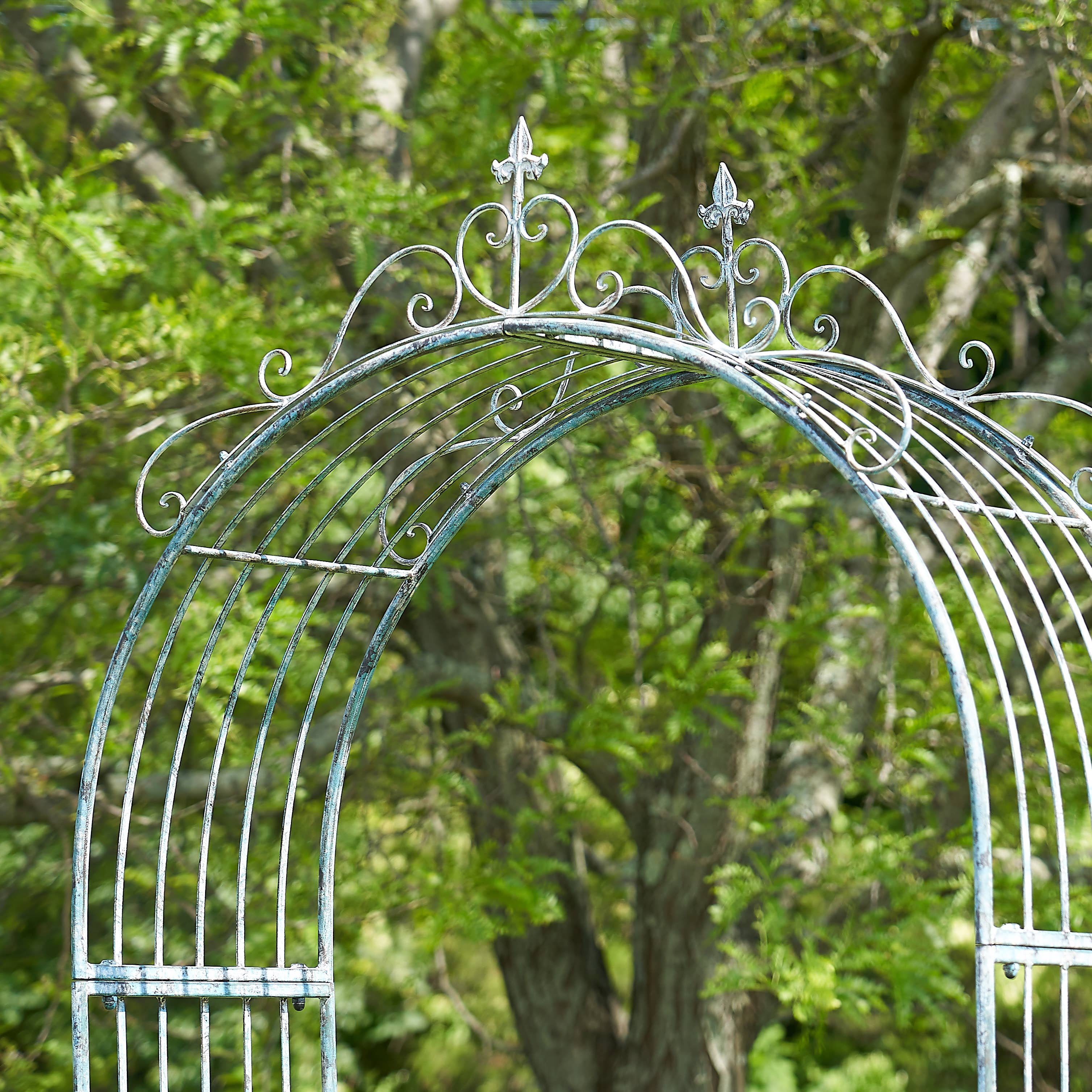 Zaer Ltd. International - Wholesale Outdoor Ornament/Decor - Iron Garden Gate w/Side Plant Stands "Stephania" in 3 Colors2