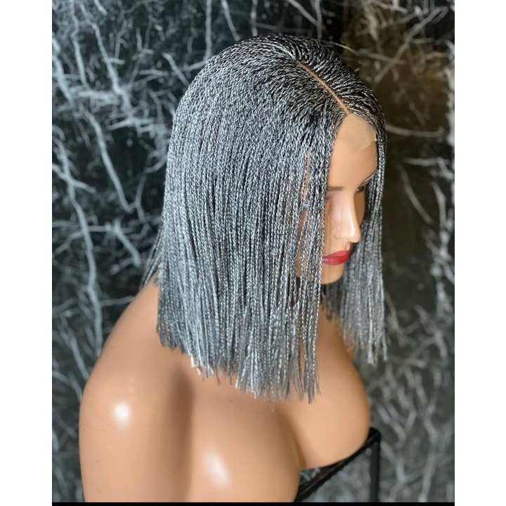 Lamuskwigs - Wholesale Wig/Hair Piece - Blunt cut braid, short braided wig on closure, gray braided1