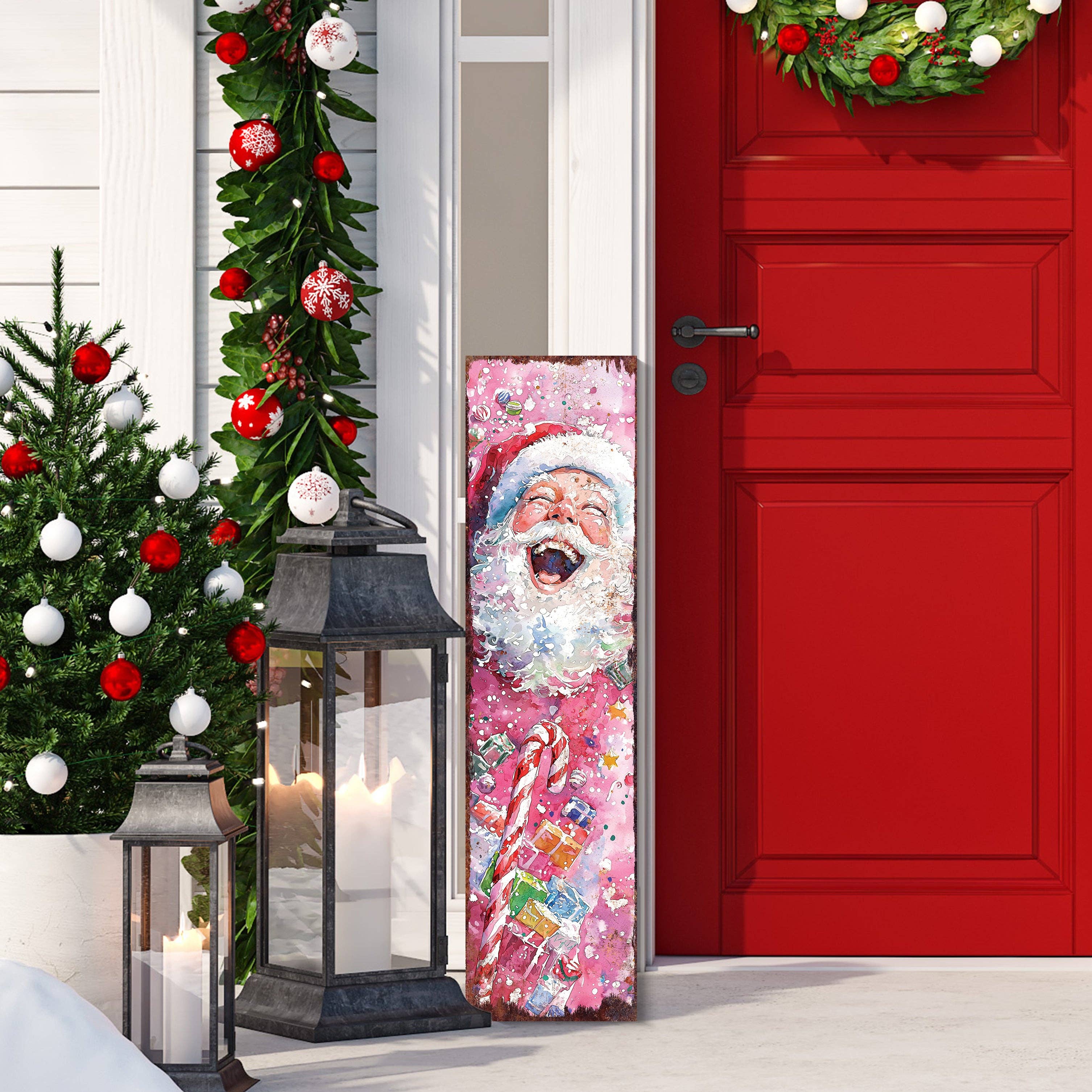 TX USA Corporation - Wholesale Outdoor Sign - Pink Santa Porch Sign – Watercolor Christmas Welcome for Outdoor or Indoor Use8