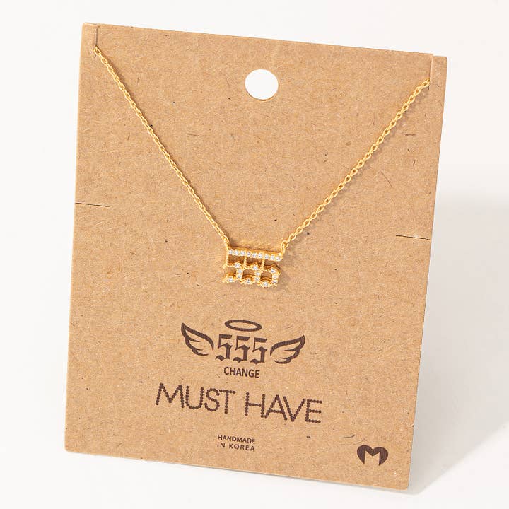 Fame Accessories - Wholesale Pendant/Charm Necklace - Pave 555 Angel Number Pendant Necklace