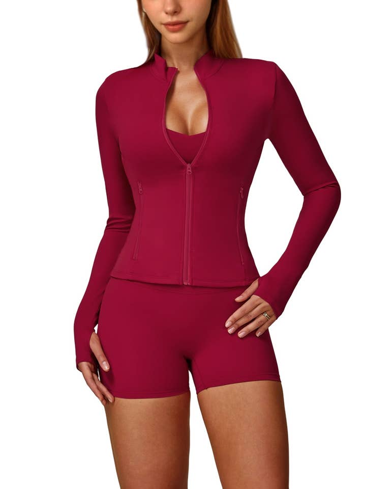 Long Sleeve Zip-Up Athletic Jacket with Thumbholes and High Neckline and other Purchase Wholesale track jacket. Free Returns & Net 60 Terms on Faire trending on Faire.