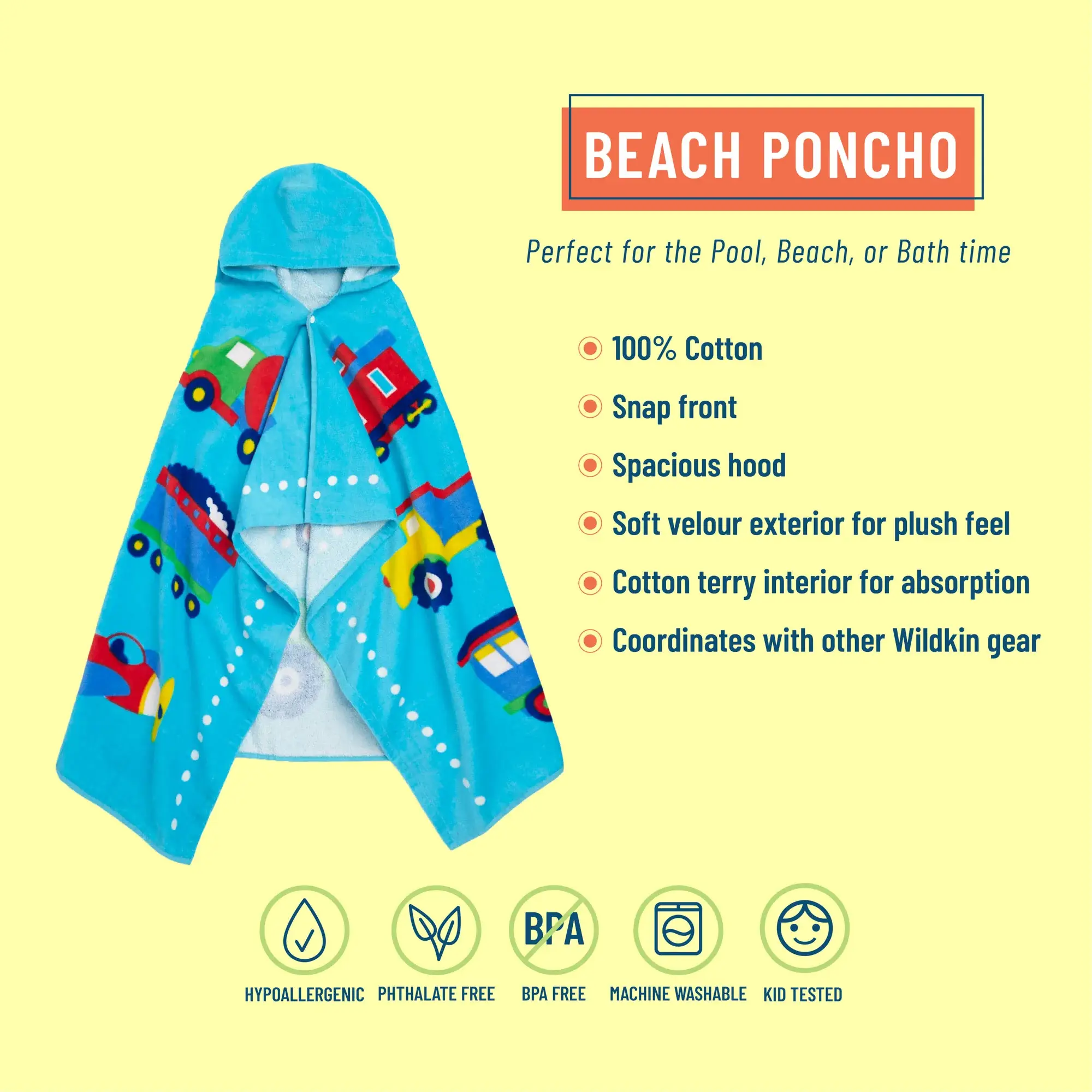Wildkin - Wholesale Poncho Towel - Kids & Baby - Trains, Planes & Trucks Beach Poncho1