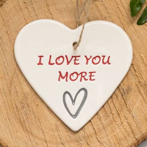 Love - I love you more - Handmade ceramic heart for wholesale by Broadlands Pottery